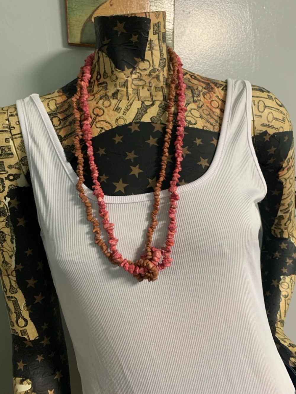 1 Pink & 1 Tan Chip Necklace - Vintage